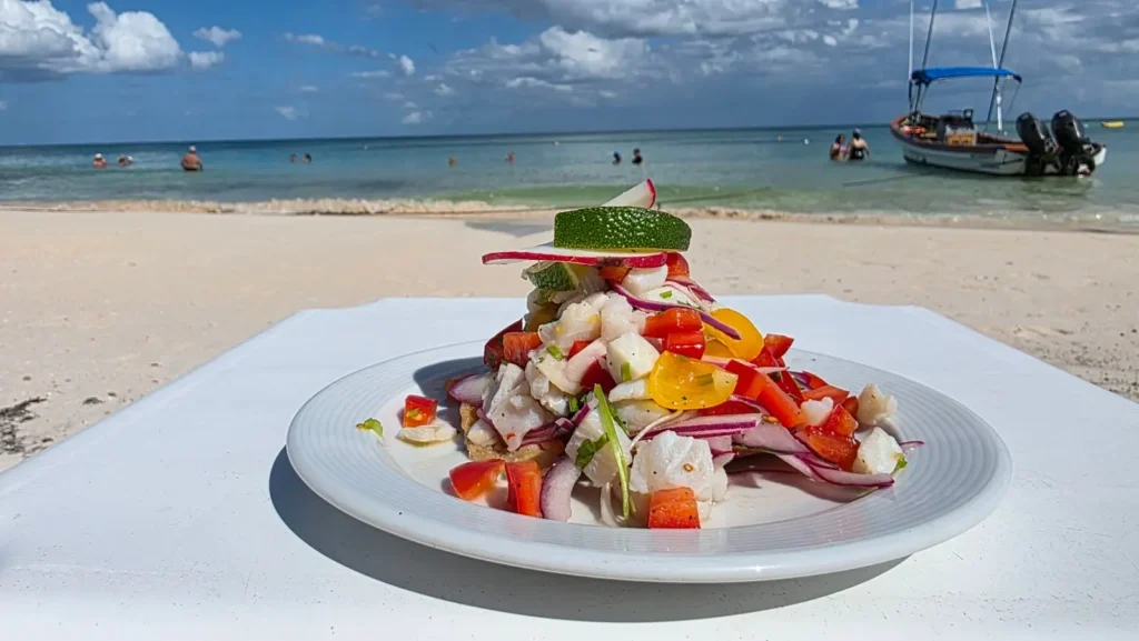 Seafood ceviche served beside the beach at Xpu-Ha