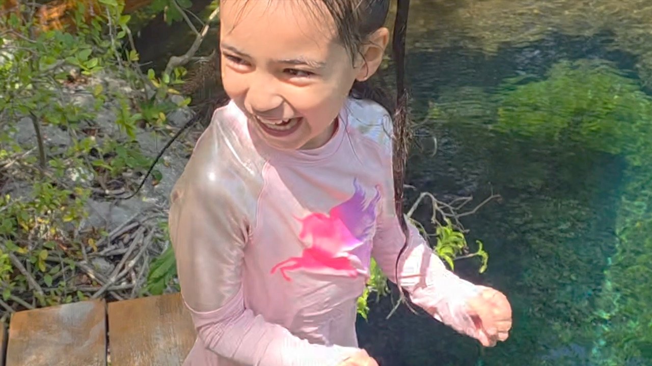 A moment from our private family cenote tour film.