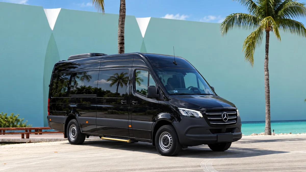 Black Mercedes-Benz Sprinter for private transportation