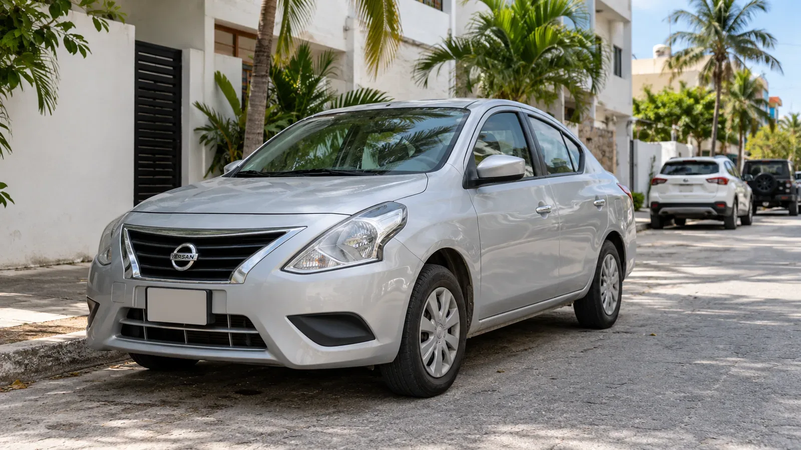 AI-generated recreation of a compact sedan on a Playa del Carmen-style street
